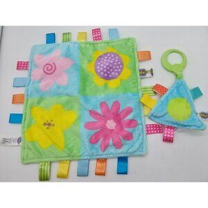 Taggies Baby Lovey Security Blanket Flowers 12" & Take A Long Clip On Lot of 2